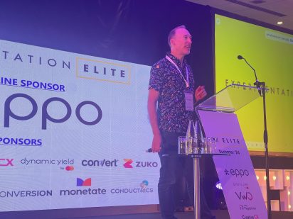 Chris on stage at Experimentation Elite