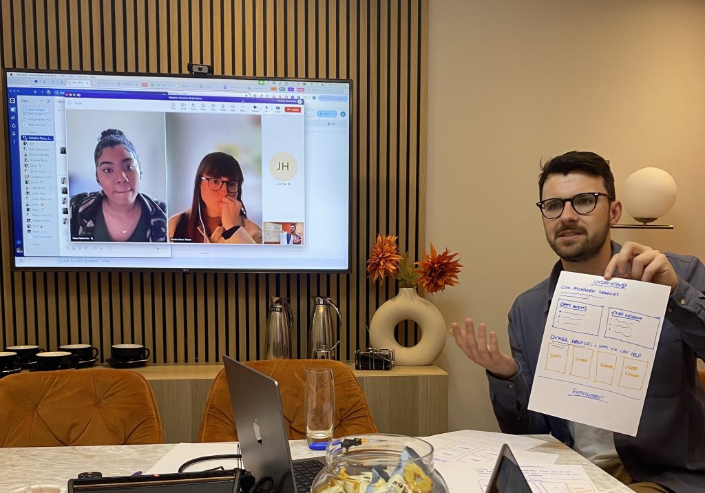 Part of our UX team working together on a crazy 8s ideation session